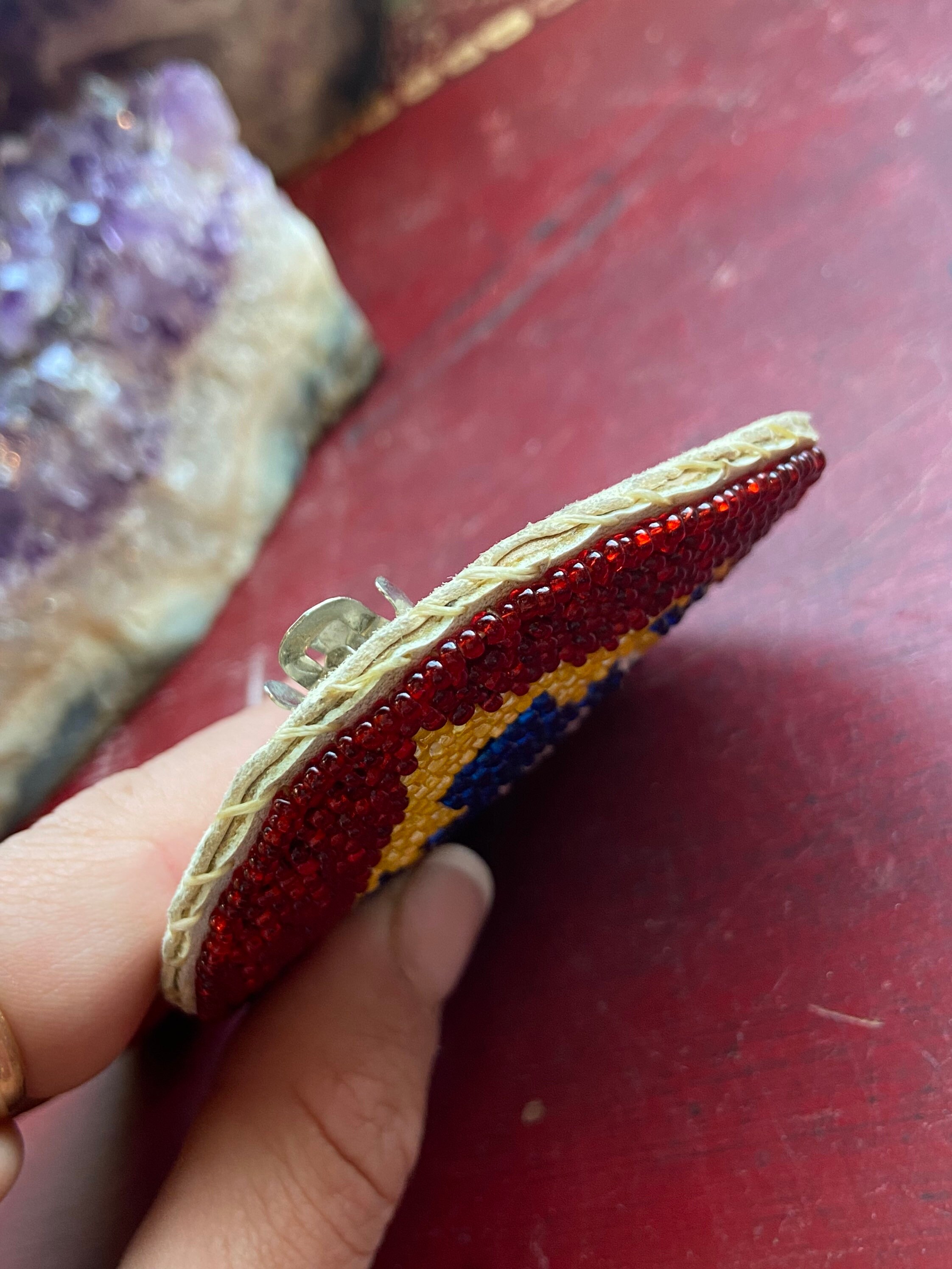 Vintage Native American Red, Blue, Yellow Beaded Hair Clip 
