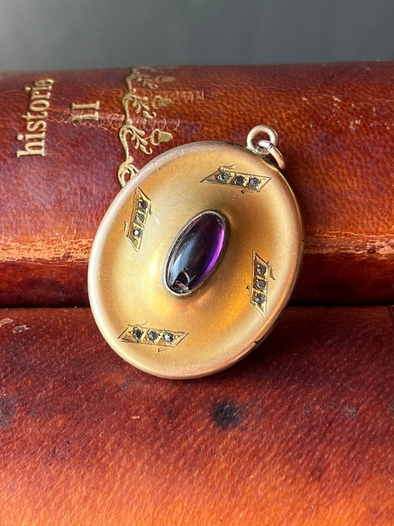 Antique Victorian Gold Fill & Purple Glass Pictur… - image 9