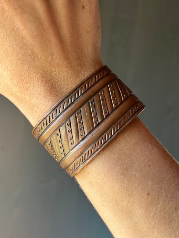 Vintage Southwestern American Stamped Solid Copper Cuff Bracelet