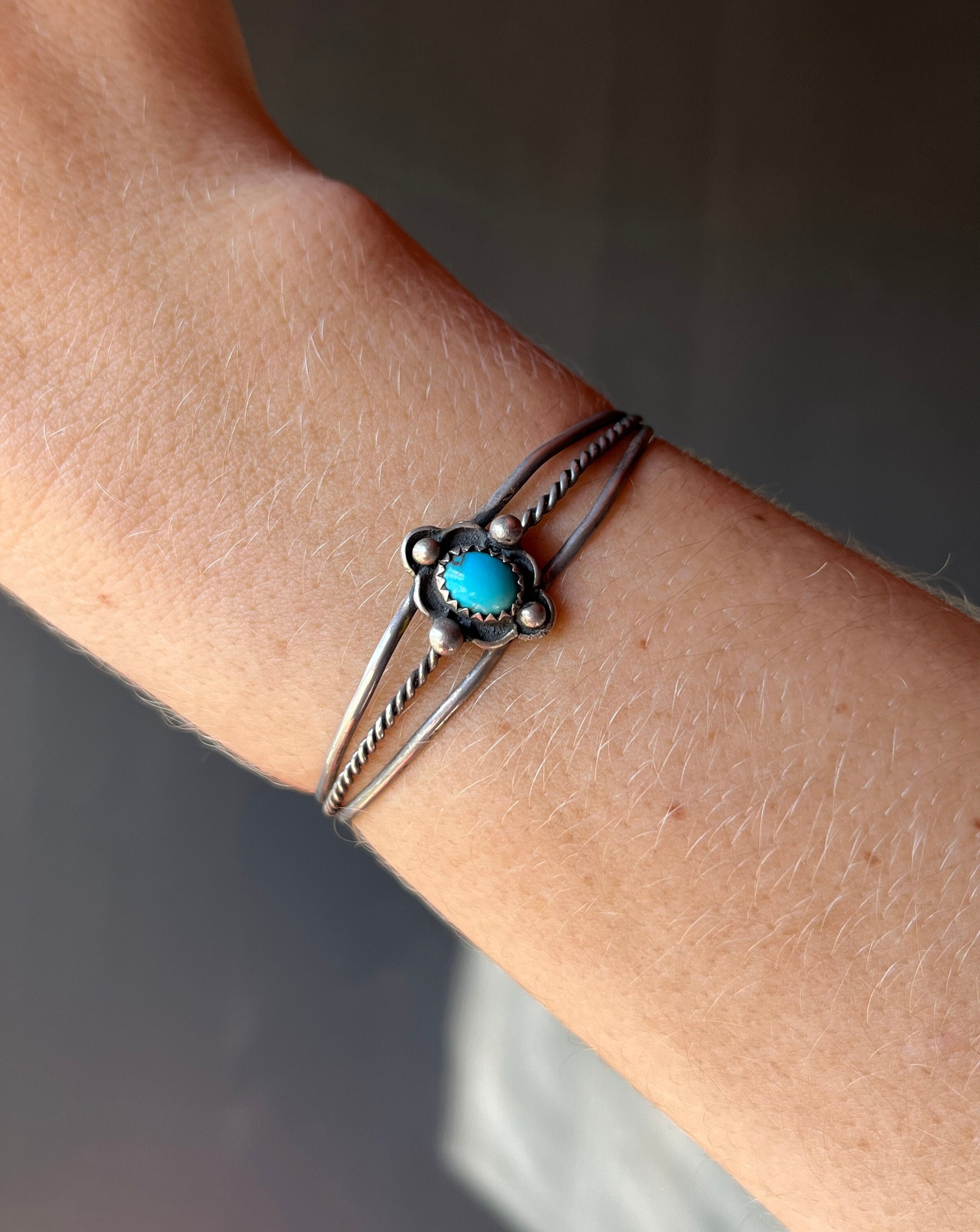 Astronomical Vintage Native American Navajo Turquoise Inlay Sterling Silver Bracelet Astronomical Vintage Native American Navajo Turquoise Inlay Sterling Silver Bracelet
