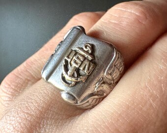 Sz 7 ~ Vintage U.S. Navy Military Sterling Silver .925 & Gold Ring
