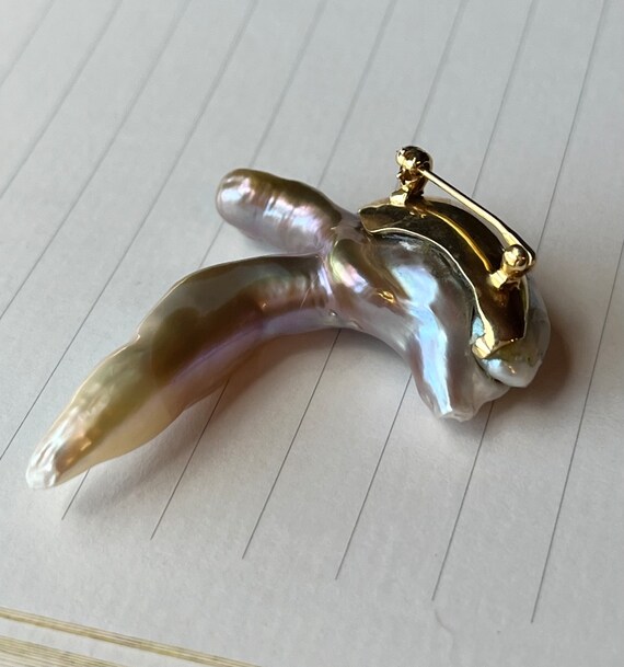 Vintage 14K Gold Baroque Pearl Pin Brooch - image 4