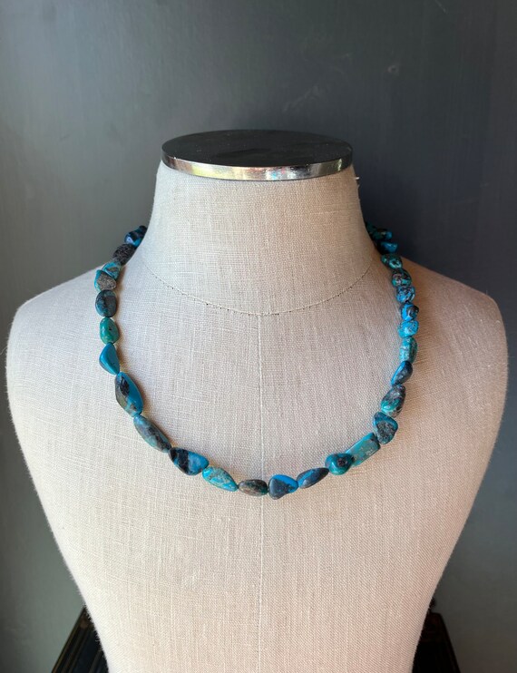 Dark Blue Natural Turquoise Nugget Beaded Necklace - image 4