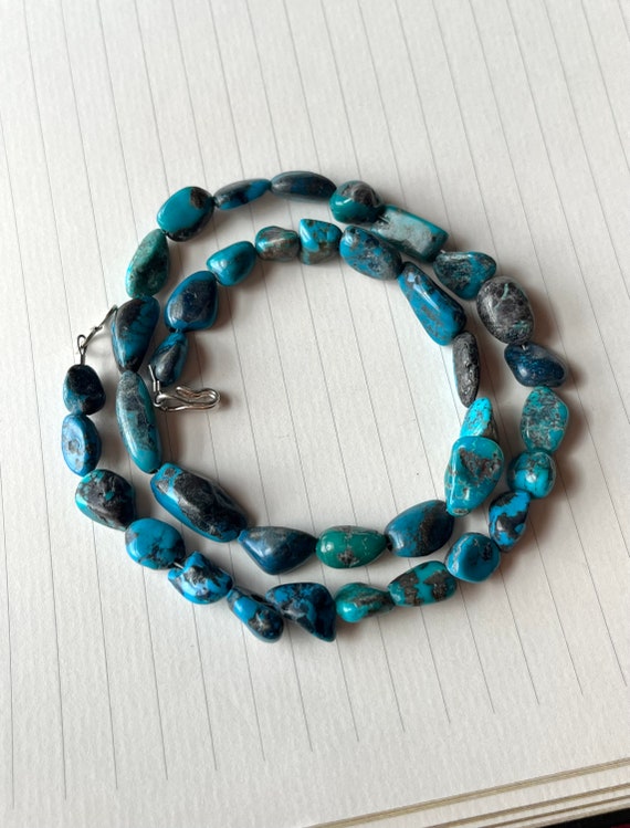Dark Blue Natural Turquoise Nugget Beaded Necklace - image 7