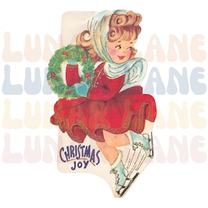 Digital Image | Vintage Christmas Card | Ice Skater