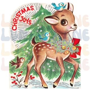 Digital Image | Vintage Christmas Card | Christmas Joys Deer