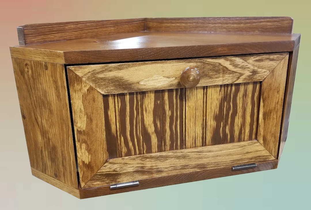 Corner Solid Wood Bread Box, Wood Breadbox, Corner Breadbox, Country