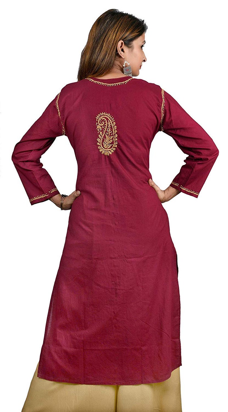 Dress Lucknawi Chikankari Cotton Red thread work kurti Lucknow Etsy