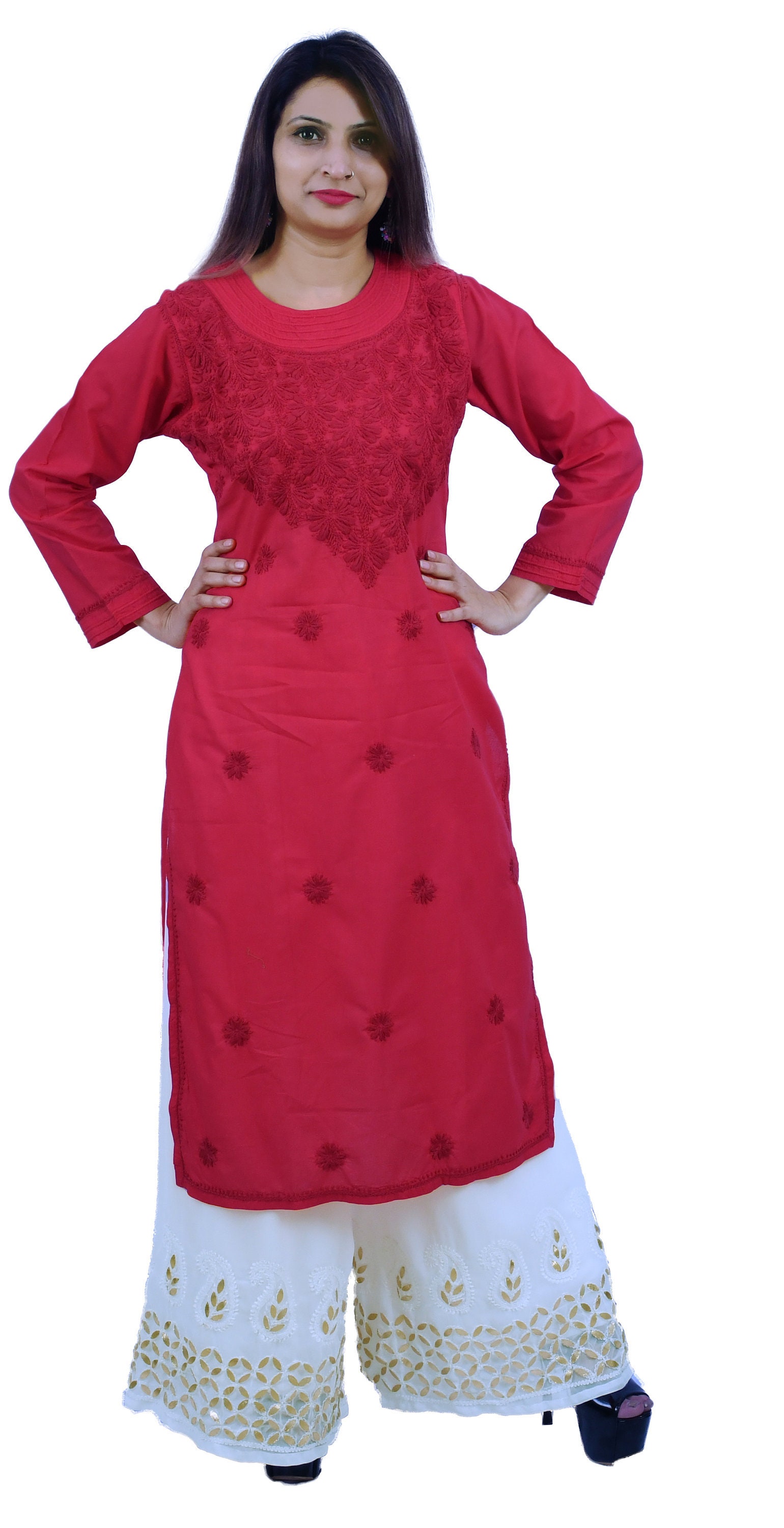 3XL 4XL HANDMADE SYNTHETIC SOFT FABRIC TOP KURTA KURTI ETHNIC CHIKAN EMBROIDERY