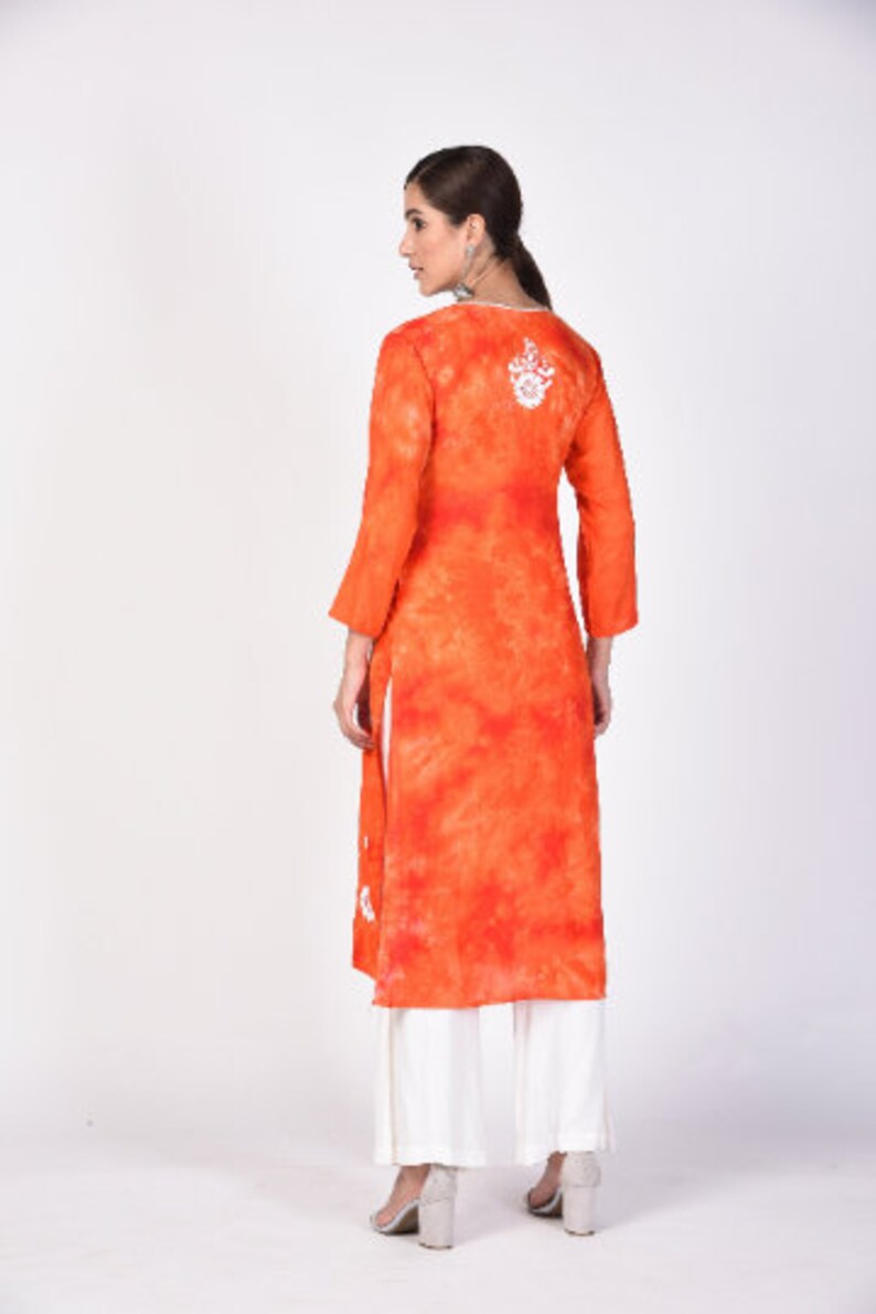 Floral Chikankari Dress Long Kurta Hand Embroidered Chikan Kurti For Women Best Gift For Her 100/% Cotton Chikan Embroidery Kurti
