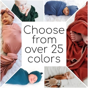Solid color swaddle blanket, stretchy, swaddle set, hat, headband, no scratch mittens, hospital, baby gift, newborn photo prop, boy, girl