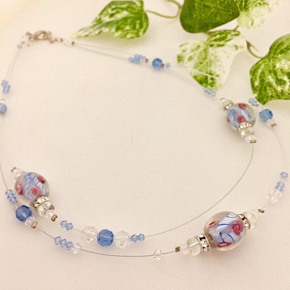 Murano Glass Pink /& Blue Necklace