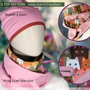 Beanie, Wrap Scarf, PDF sewing pattern