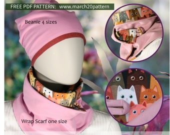 Beanie, Wrap Scarf, PDF sewing pattern
