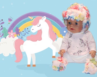 Winter Hat, Mittens, Booties and Balaclava Hood, PDF sewing pattern, baby doll 44cm (17 1/3"), downloada