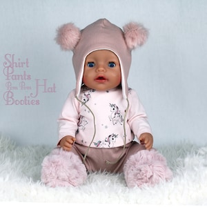 Shirt, Pants, Pom Pom Hat, and Booties PDF sewing pattern for a baby doll 44cm (17 1/3&quot;)