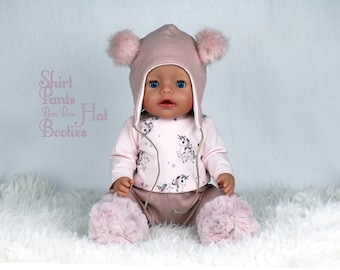Shirt, Pants, Pom Pom Hat, and Booties PDF sewing pattern for a baby doll 44cm (17 1/3")