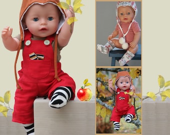 Pocket Overalls, Short Sleeve Bodysuit, Socks and Handkerchief, PDF sewing pattern, baby doll 44cm (17 1/3"), downloadable