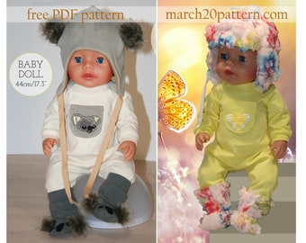 Playsuit, PDF sewing pattern, baby doll 44cm (17 1/3"), downloadable