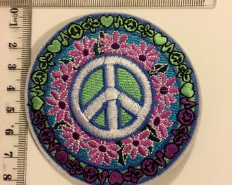 Iron on Patch Hippie Patch Peace Sign Denim jacket Patch Applique festival Patch Iron on transfer patches for jacket embriodered