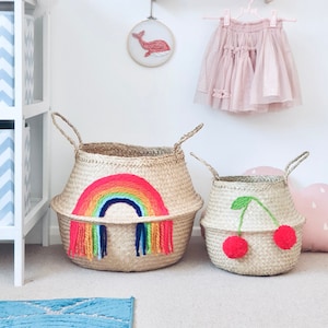 Extra Large vivid tassel rainbow belly basket storage laundry basket kids room nursery storage