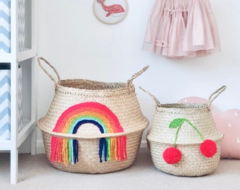 Extra Large vivid tassel rainbow belly basket storage laundry basket kids room nursery storage