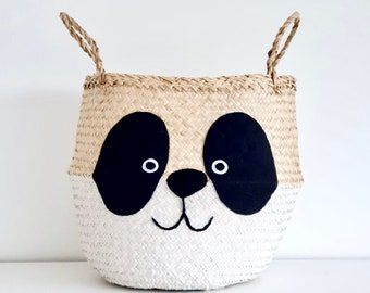 Large panda seagrass belly basket. Lovely toy storage basket handmade by Bellybambino