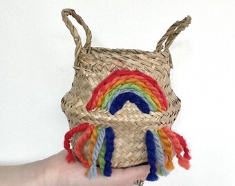 Mini rainbow belly basket - toy storage pencil holder trinket pot for kids bedroom