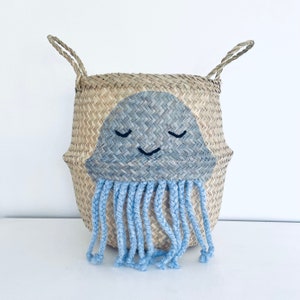 Blue jellyfish seagrass belly basket for kids toy storage bin by Bellybambino
