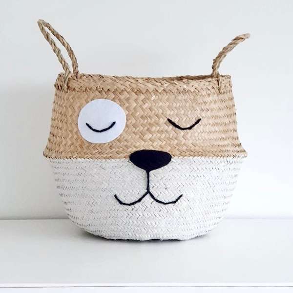 Large dog face belly basket storage wicker nursery bedroom kids laundry baskets quirky gift unusual presents baby shower gift