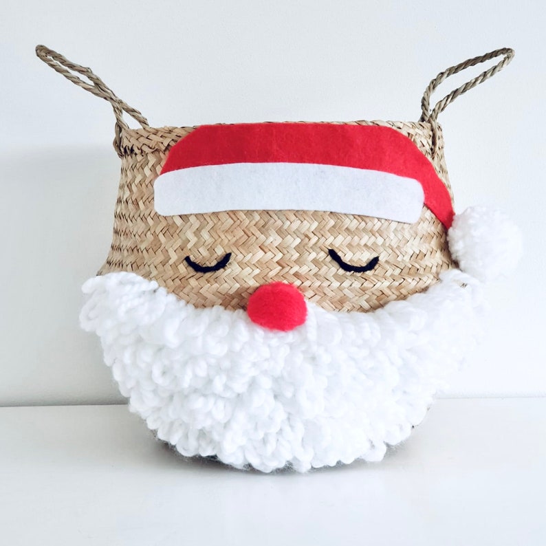 Medium Santa belly basket Christmas gift bag hamper decoration image 1