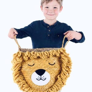 Panier à jouets Lion jaune pour une organisation de chambre d'enfant, poubelle Storgae vintage sur le thème du cirque et du safari