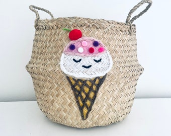 Large ice cream belly basket retro nursery storage bag embroidered basket cherry bedroom by Bellybambino