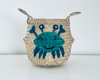 Small crab seagrass belly basket. Green and blue under the sea theme basket