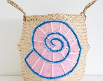 Pink Shell Toy Box Storage Basket Ocean Coastal Natural Nursery Playroom Organiser (IKEA Kallax)