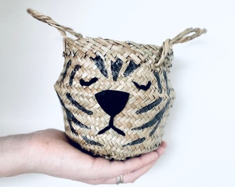 Mini tiger belly basket - toy storage pencil holder trinket pot for kids safari theme bedroom