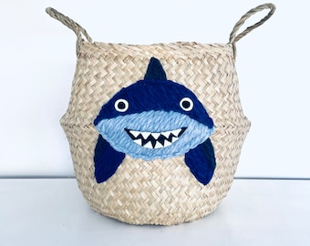 Large shark belly basket in Blue for kids toy storage nursery or bedroom by Bellybambino