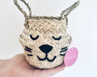 Mini cat belly basket - toy storage pencil holder trinket pot for kids safari theme bedroom