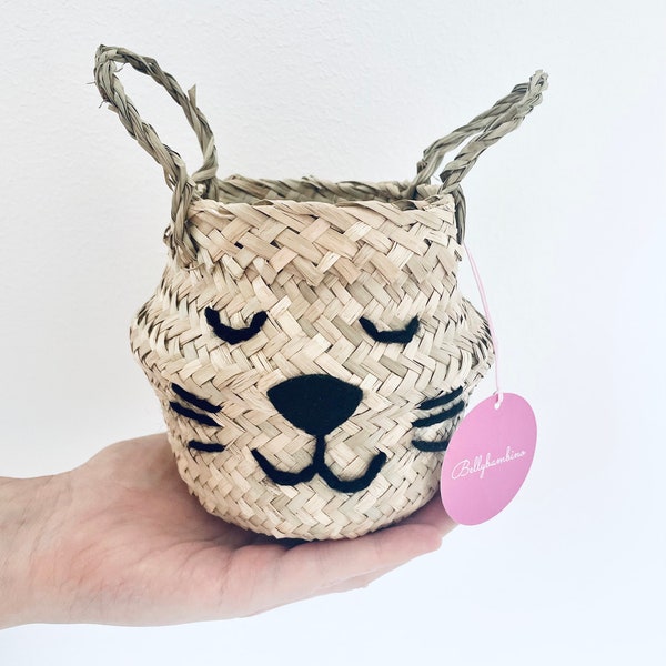 Mini cat belly basket - toy storage pencil holder trinket pot for kids safari theme bedroom