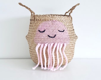 Small pink jellyfish seagrass belly basket. Under the sea theme basket by Bellybambino