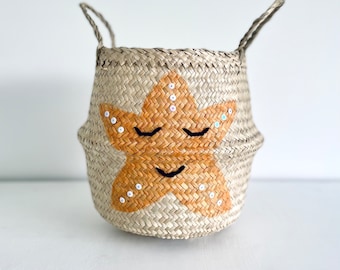 Small starfish seagrass belly basket. Orange under the sea theme basket