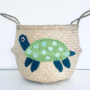 Green Sea Turtle Toy Storage Basket Ocean Coastal Nursery Playroom Organiser (fits IKEA Kallax)