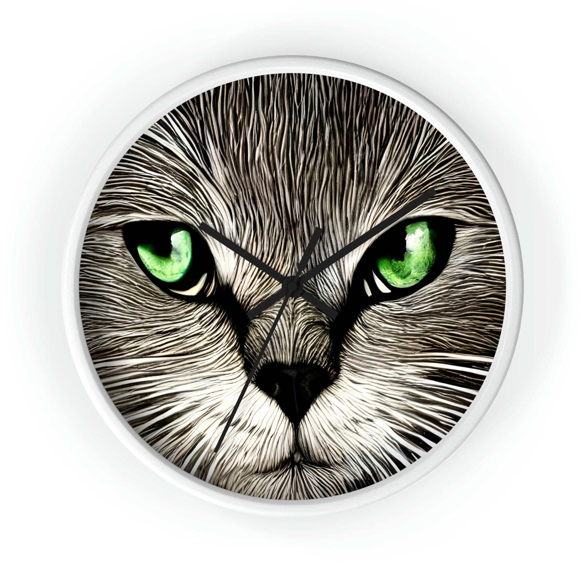 Cat Clock-Green-Eyed Cat Wall Clock