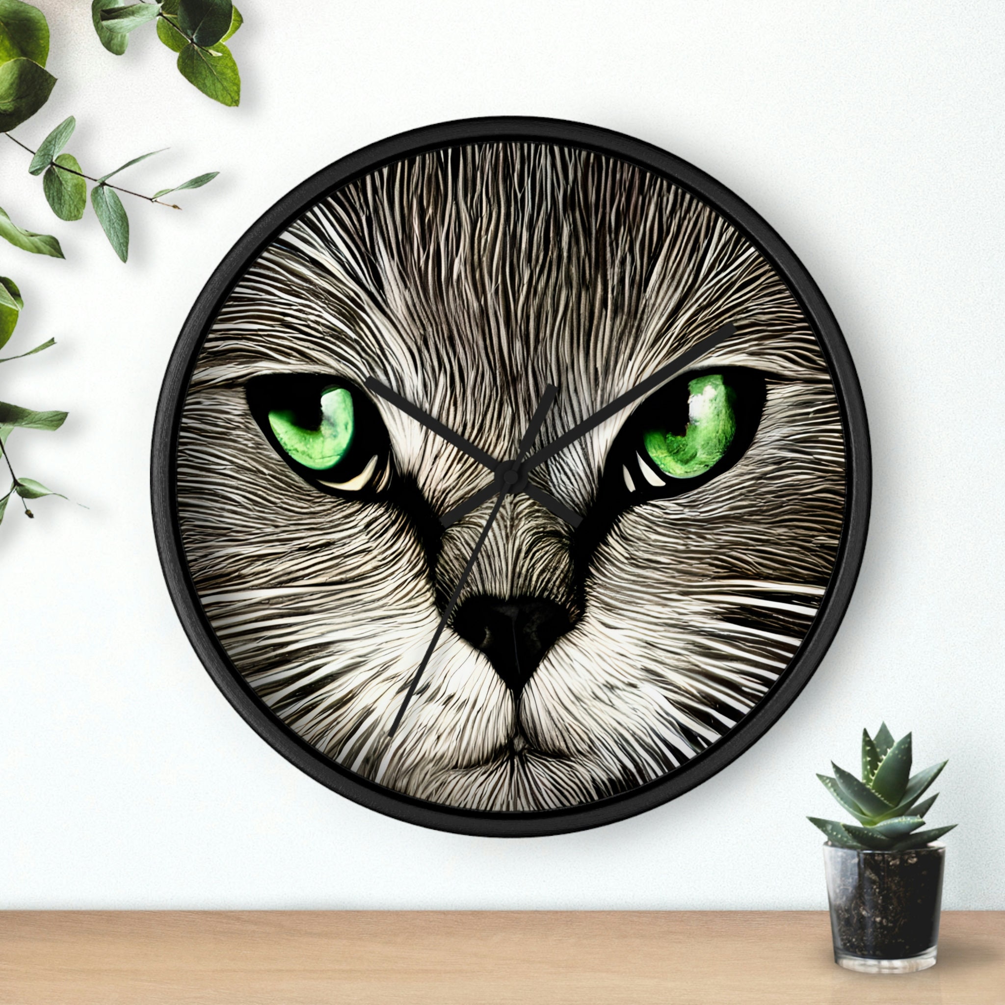 Cat Clock-Green-Eyed Cat Wall Clock