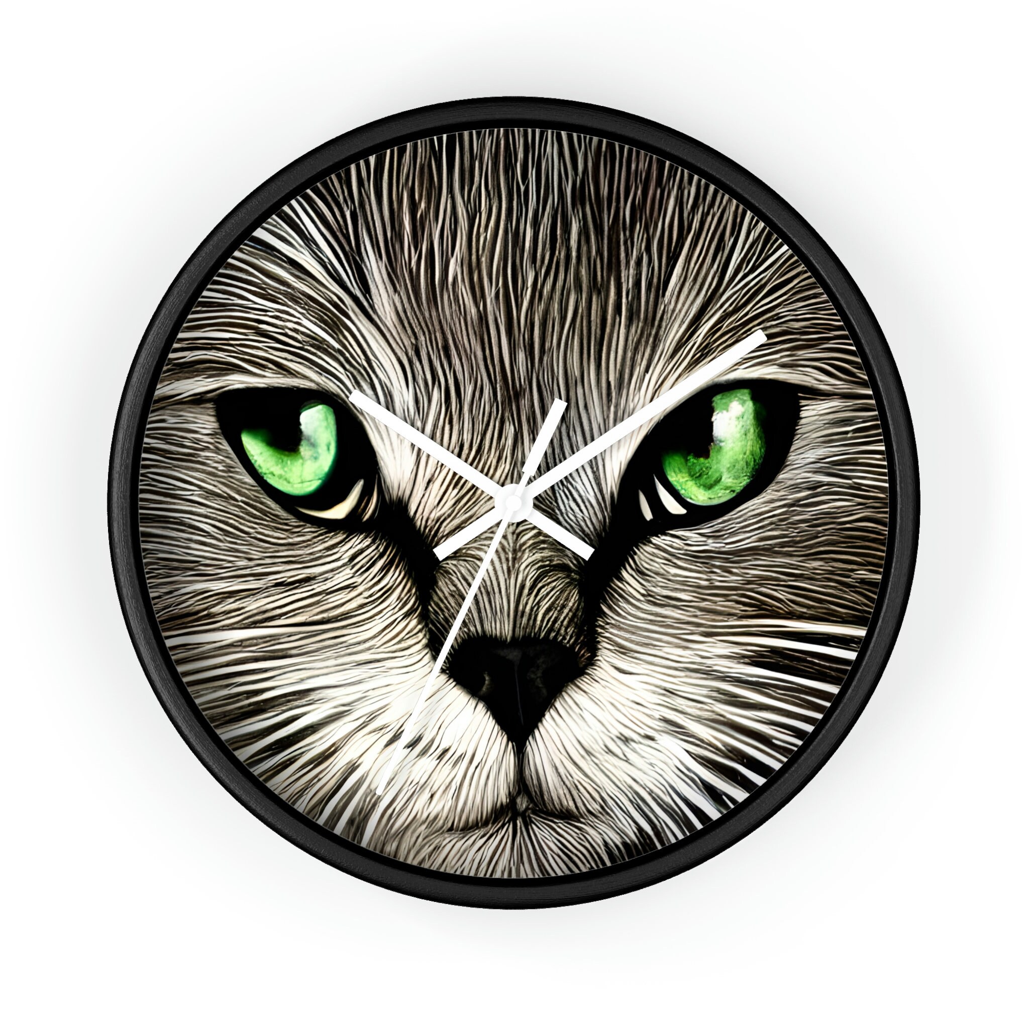 Cat Clock-Green-Eyed Cat Wall Clock
