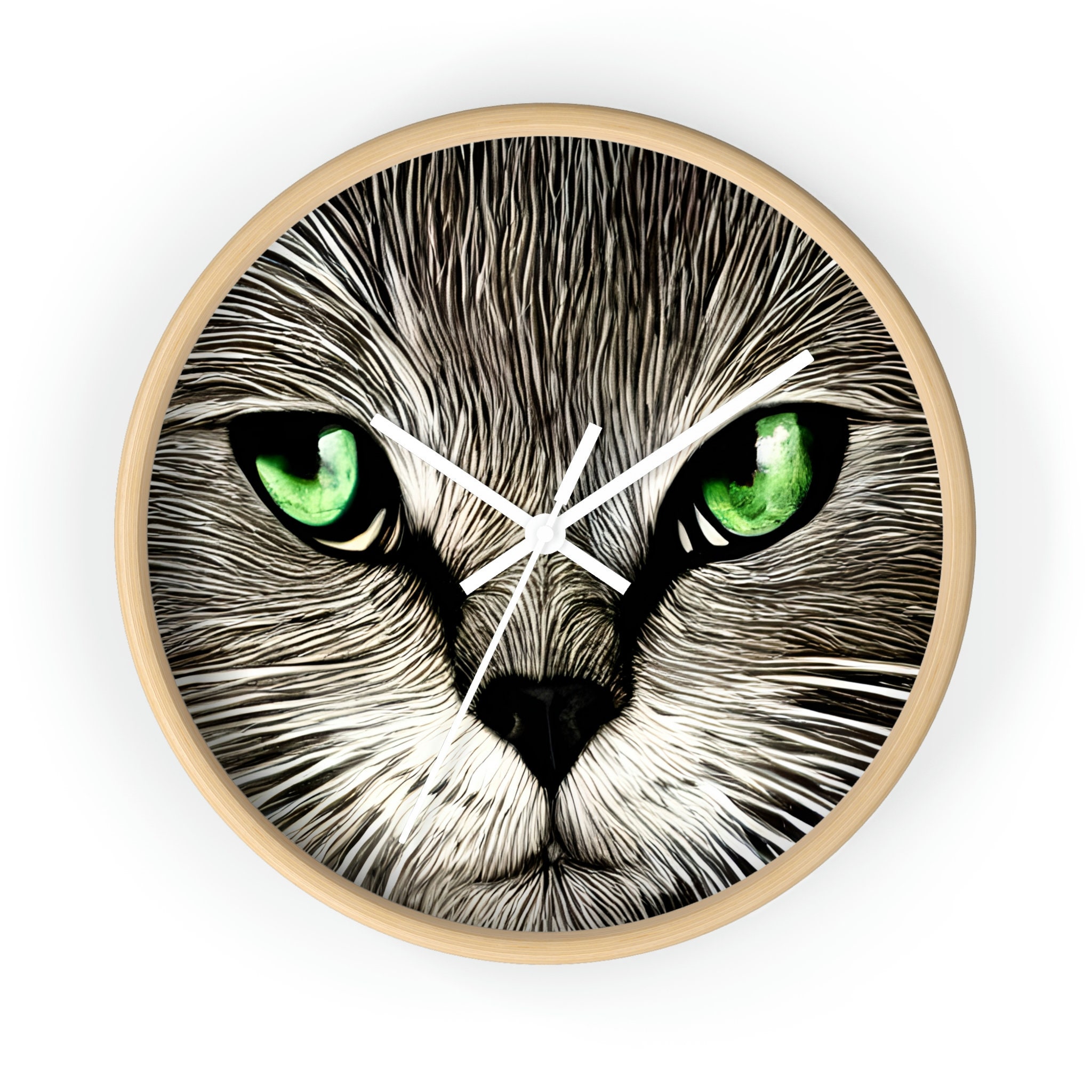 Cat Clock-Green-Eyed Cat Wall Clock