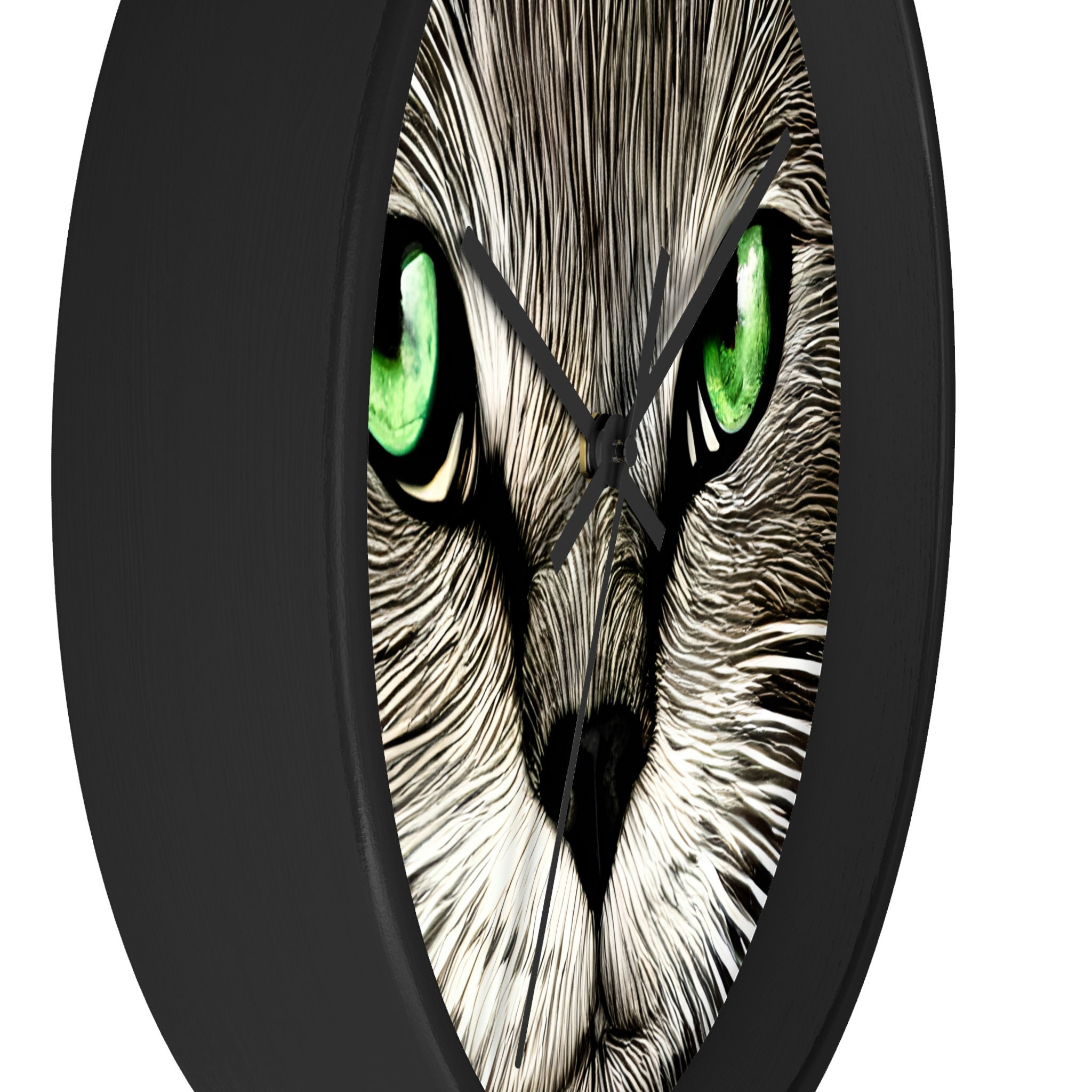 Cat Clock-Green-Eyed Cat Wall Clock