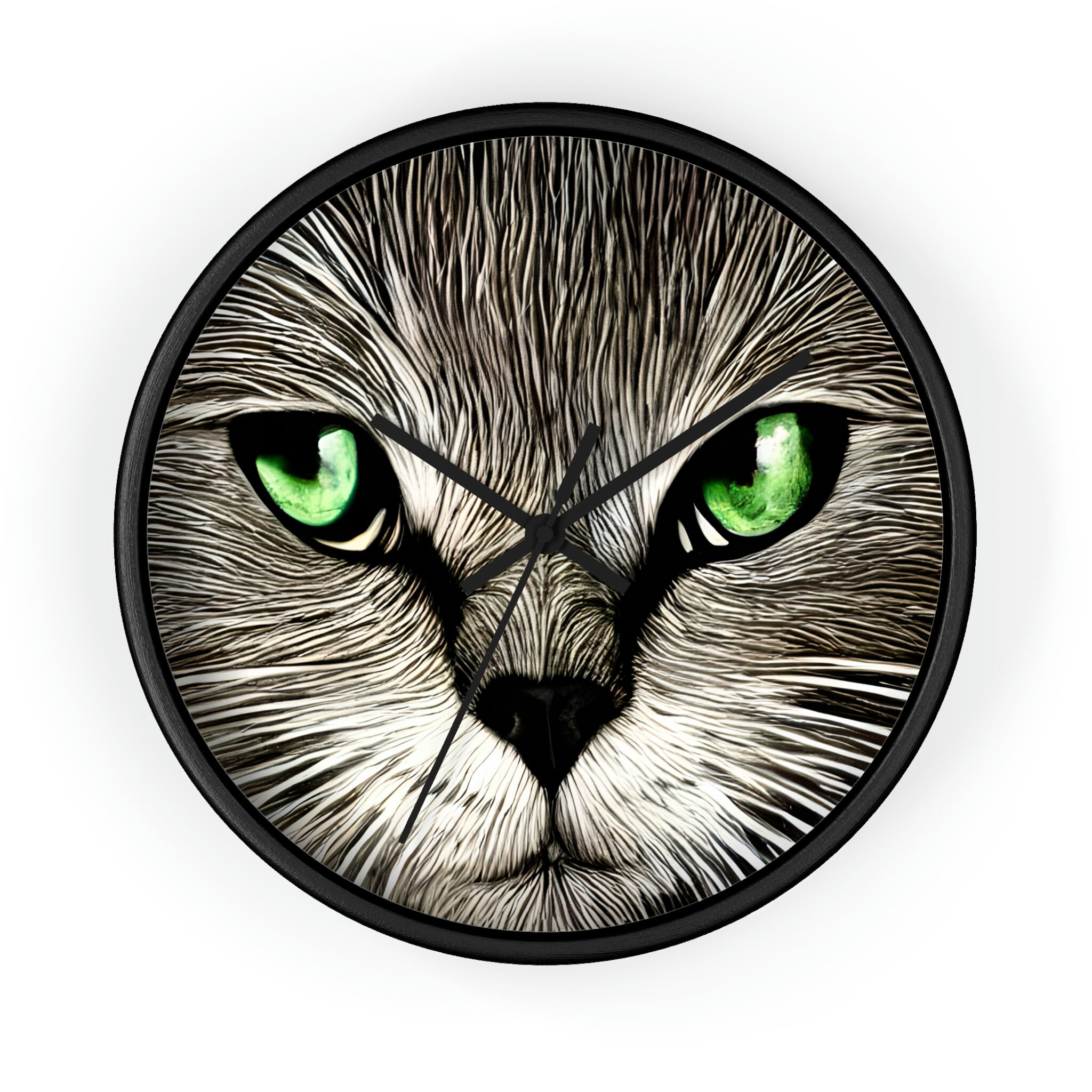 Cat Clock-Green-Eyed Cat Wall Clock