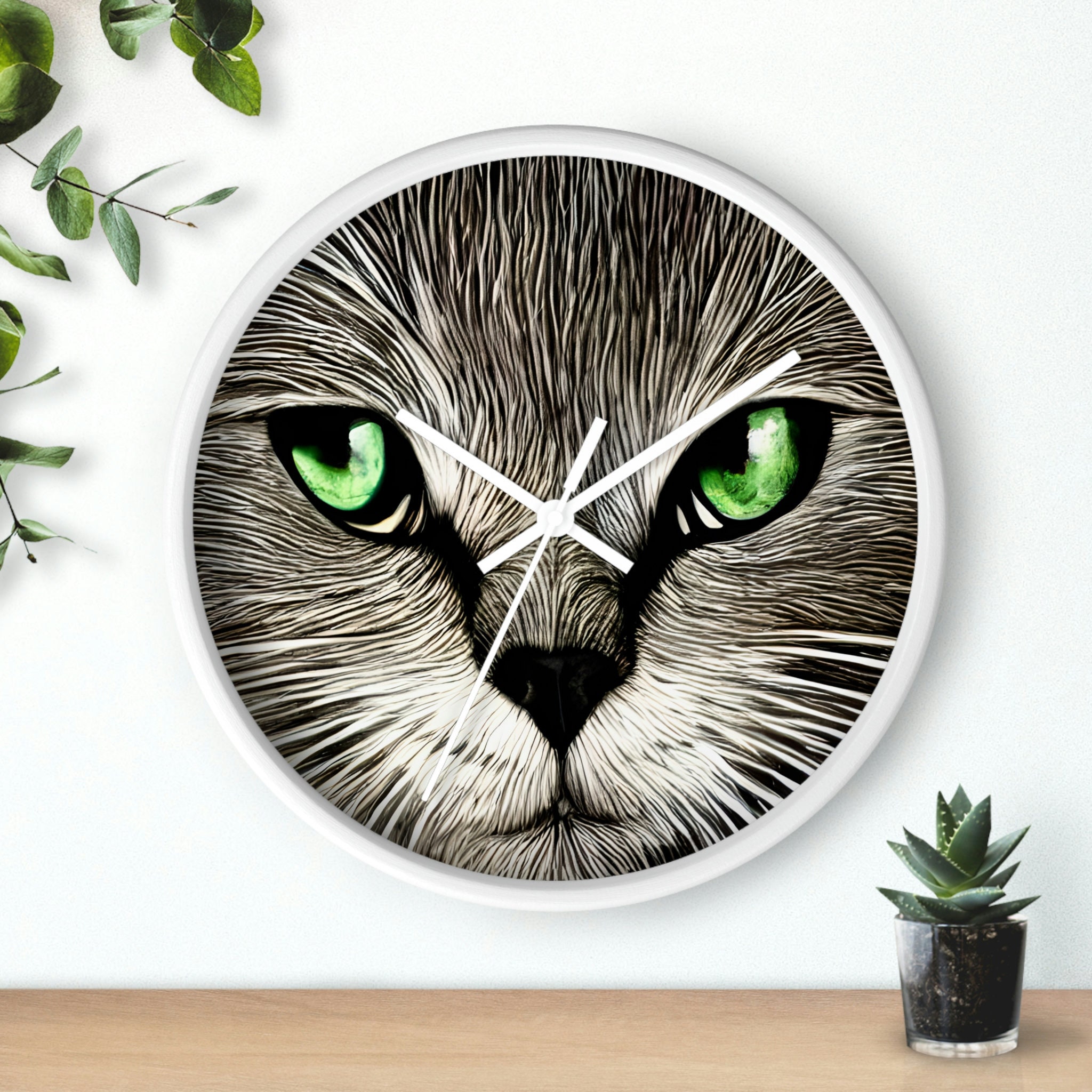 Cat Clock-Green-Eyed Cat Wall Clock