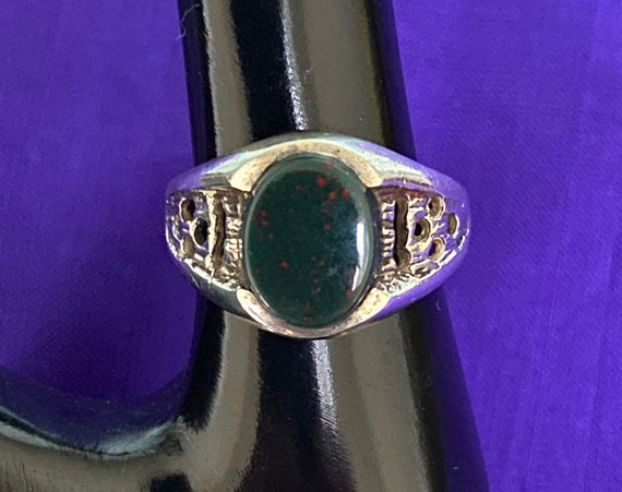 Brutalist Silver and Bloodstone Ring c1970